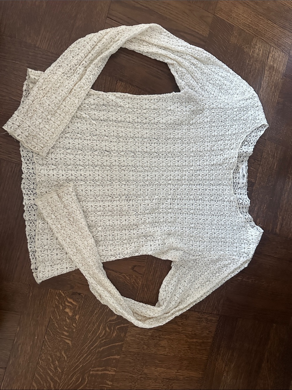NATURAL LIFE Cream Crochet Openwork Long-Sleeve Top